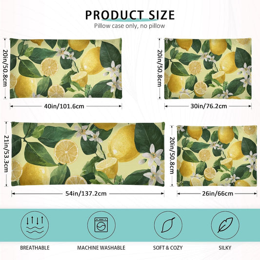 Pillow Covers 1 Pack Pillowcase with Zipper Standard Size Fluffy Pillow Cases 20x26 Inch Decorative Rectangle Yellow Vibrant Lemons Floral