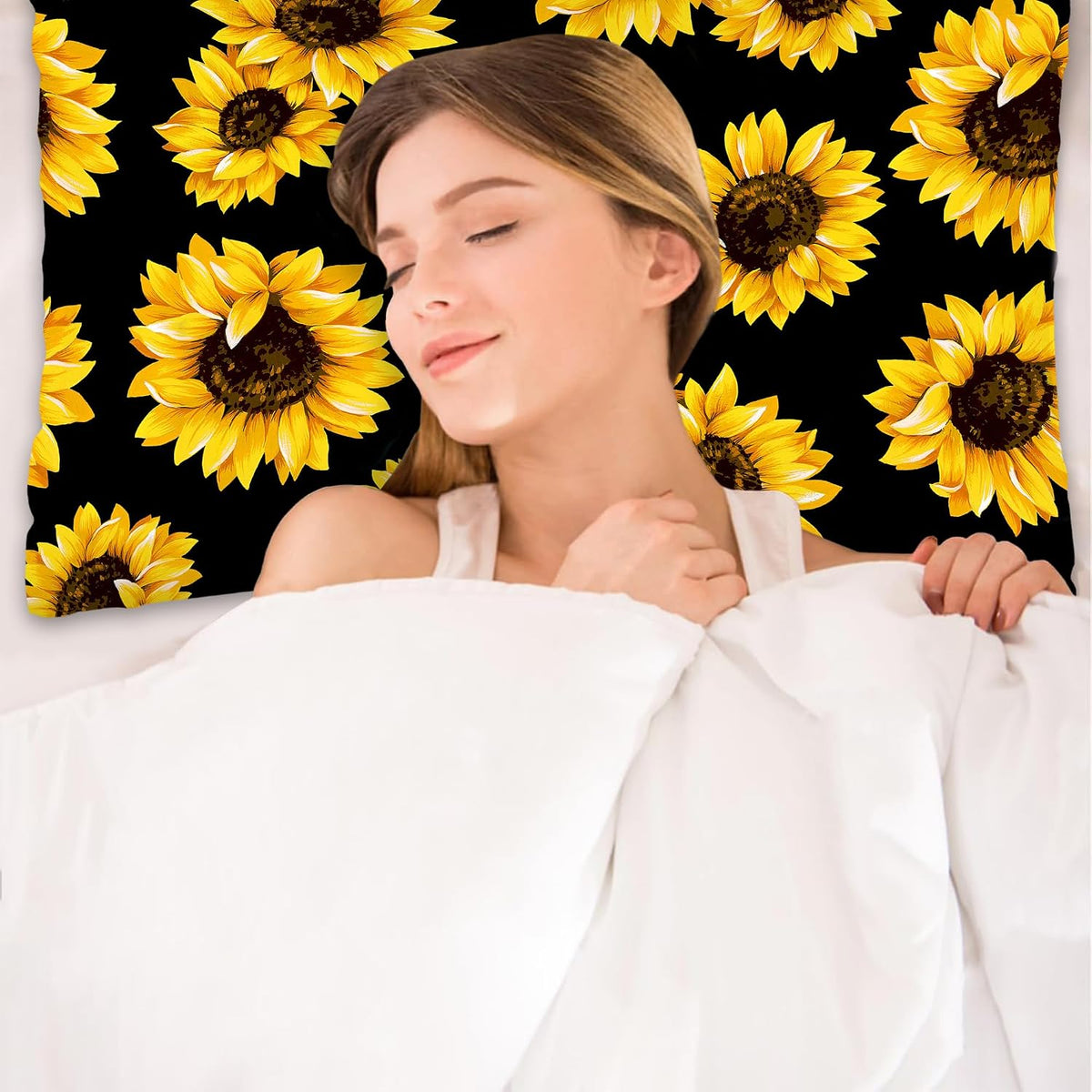 Satin Pillowcase for Hair and Skin,Abstract Yellow Sunflowers Silk Pillowcase with Hidden Zipper Soft Breathable Smooth Cooling Pillow Cover 1 Pack Queen Size for Bedroom Sofa 20”x30”