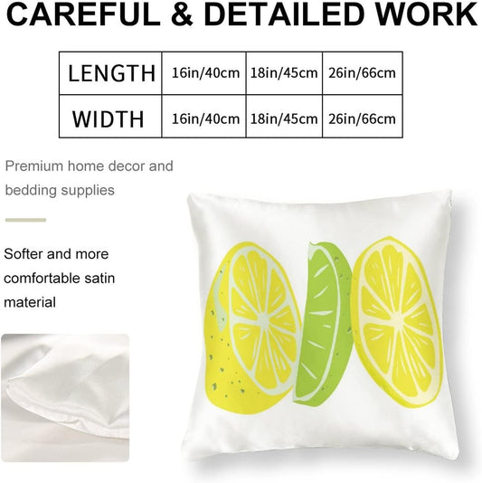 Satin Modern Cushion Case Yellow Green Lemon Throw Pillow Covers Lemon Summer Outdoor Throw Pillow Covers Hidden Zipper Cushion Case for Sofa Couch 16"x16" Soft Cooling Printed Pillow Cases