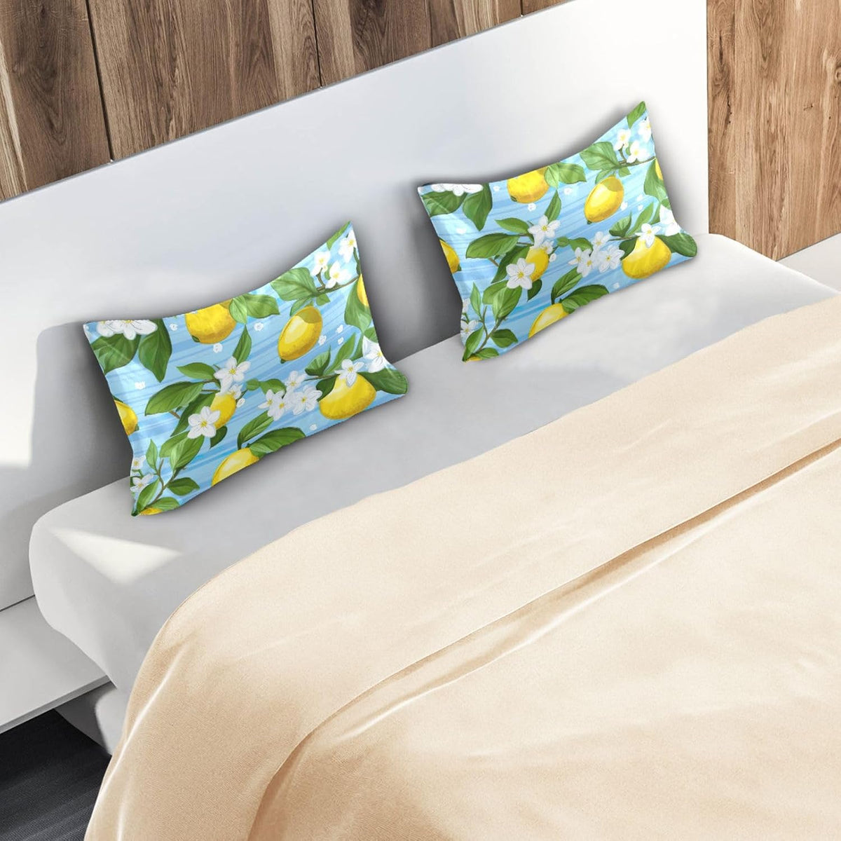Yellow Lemon Flower Satin Pillowcase for Hair and Skin Body Pillow Covers Standard Size 20"X26" Similar to Silk Pillow Cases with Envelope Closure for Pillow