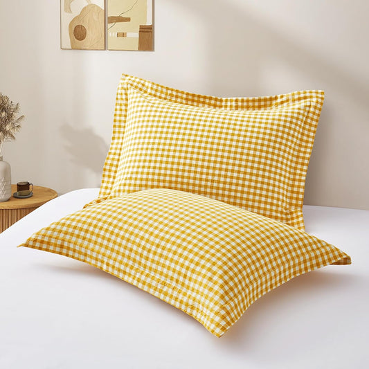 Mustard Yellow Plaid Gingham Pillowcases, 20x26 Inches, Set of 2