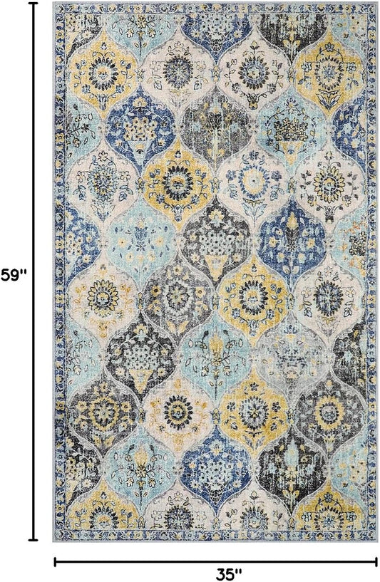 Moroccan Washable Small Area Rug, 3x5 Area Rug for Bedroom Living Room