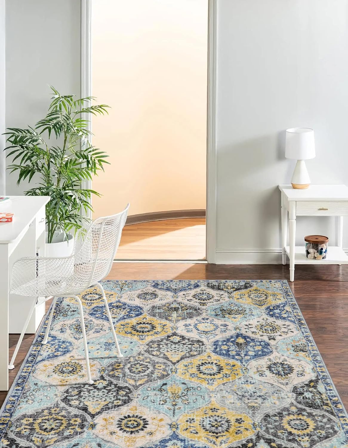 Moroccan Washable Small Area Rug, 3x5 Area Rug for Bedroom Living Room