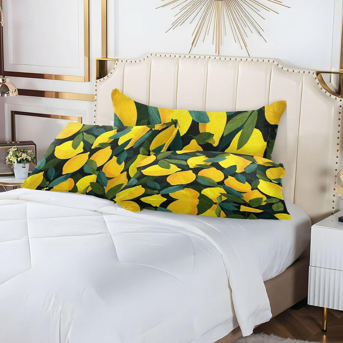 Pillow Covers 1 Pack Pillowcase with Zipper Standard Size Fluffy Pillow Cases 20x26 Inch Decorative Rectangle Yellow Lemons Black