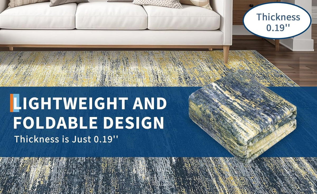 Boho Abstract Modern Rug 2x3 Washable Wool Yellow Grey Area Rugs for Bedroom Dining Room Living Room Home Office Non Slip Artistic Playroom Statement Large Carpet Soft Thick Indoor Mat