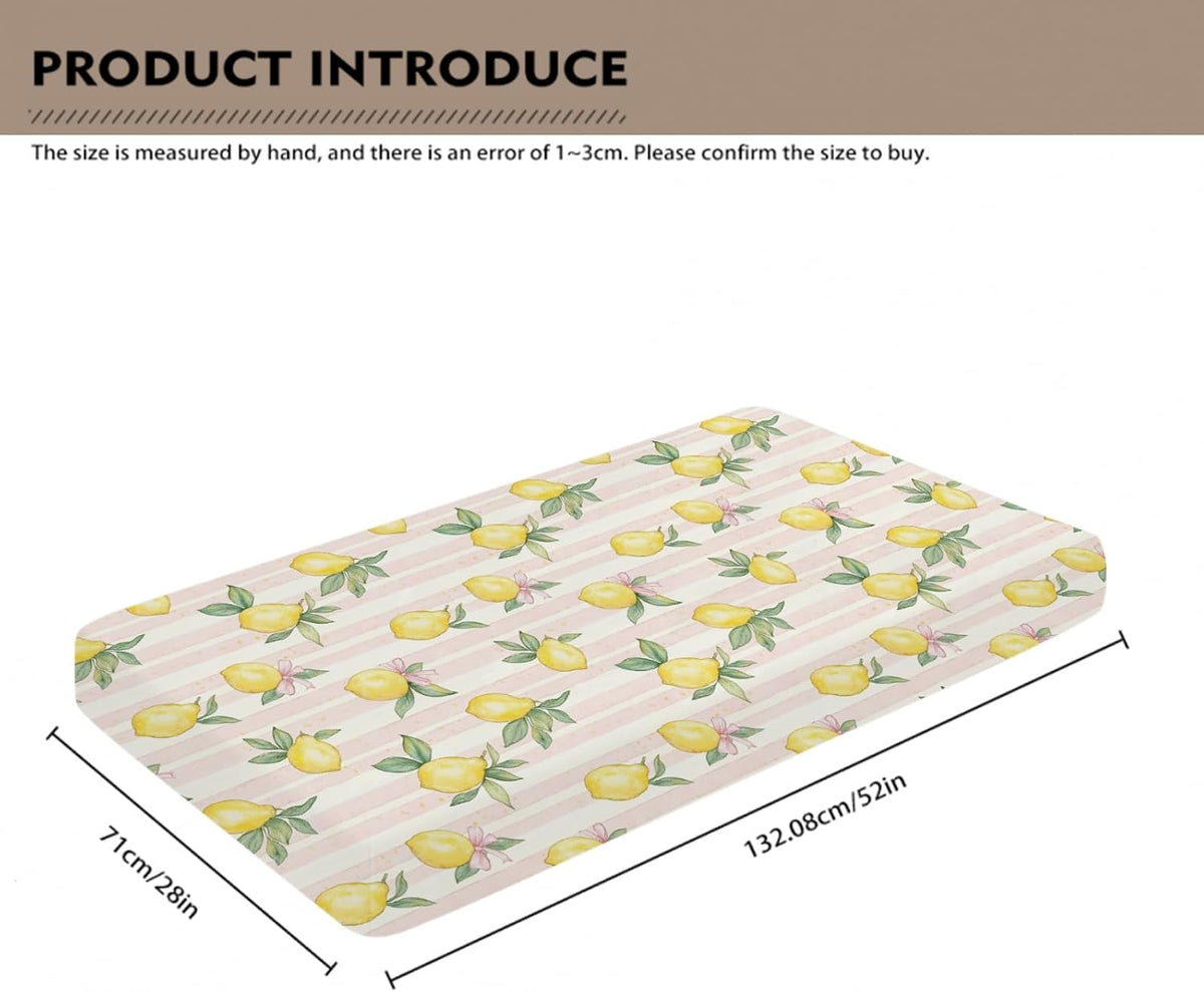 Cute Lemon Bows Pink Stripe Fitted Baby Crib Sheet for Boys Girls 52x28x9 in Yellow Lemons Leaves Baby Sheet for Standard Crib and Toddler Mattress Summer Fruit Bed Sheet