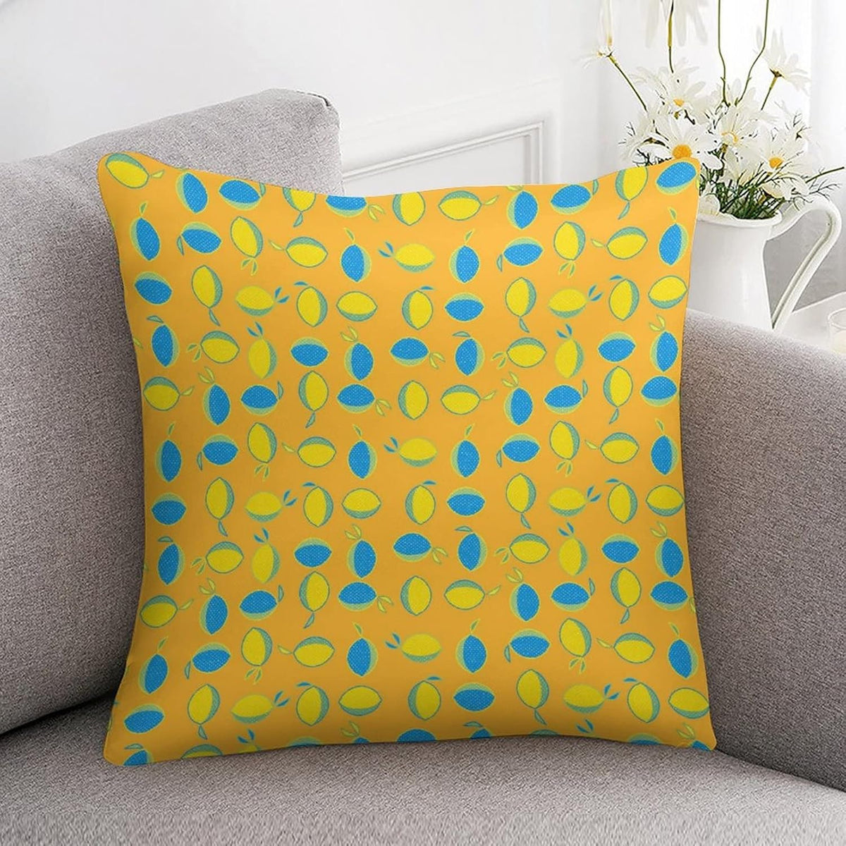 Yellow Lemon Satin Modern Cushion Case Summer Lemon Decorative Throw Pillow Covers Hidden Zipper 16"x16" Decorative Pillow Covers for Sofa Bed Party Satin Pillowcase for Hair and Skin
