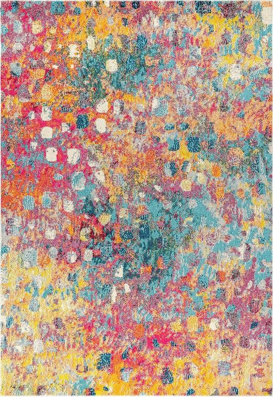 Abstract Area Rug 8X10 Multi/Yellow, Contemporary Indoor Rug