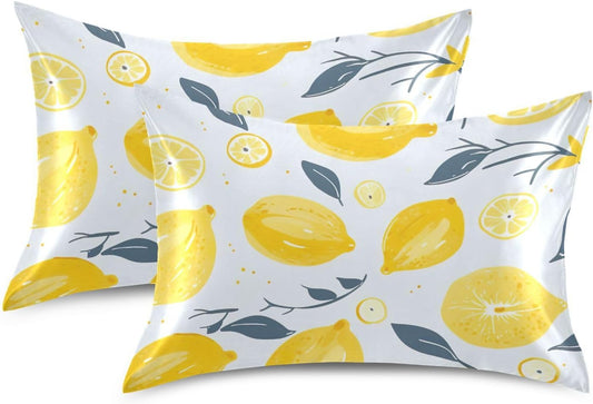 Watercolor Lemons Yellow Satin Pillowcase for Hair and Skin Body Pillow Cases Standard Size 20"X26" Throw Pillow with Envelope Closure for Sleeping