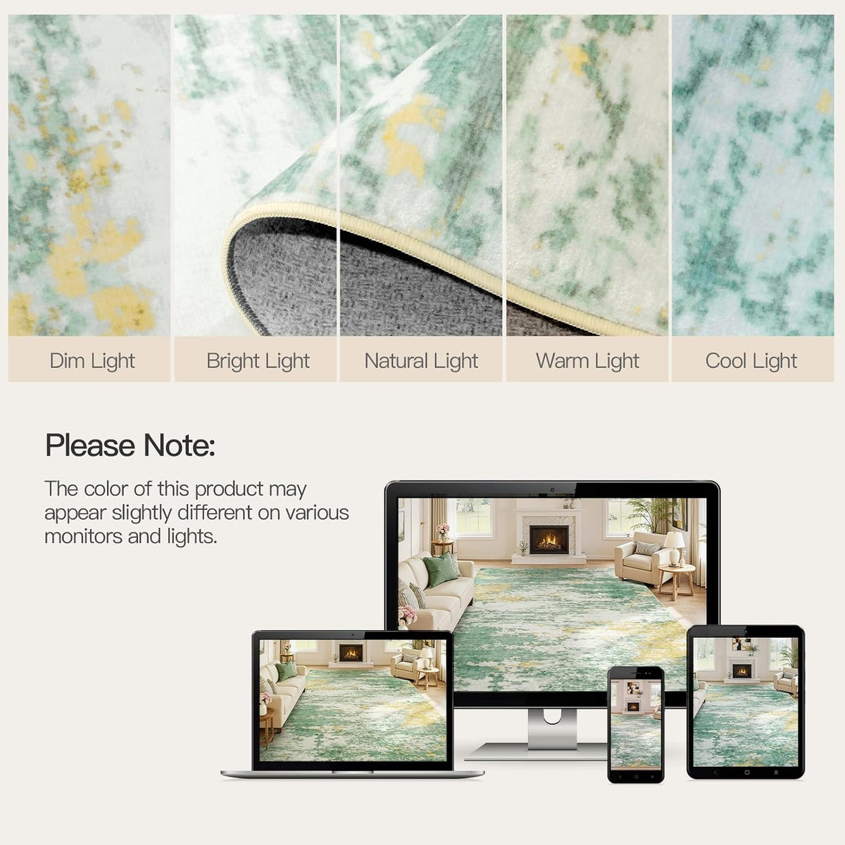 5x7 Area Rug for Living Room, Abstract Washable Non-Slip Rugs, Light Green