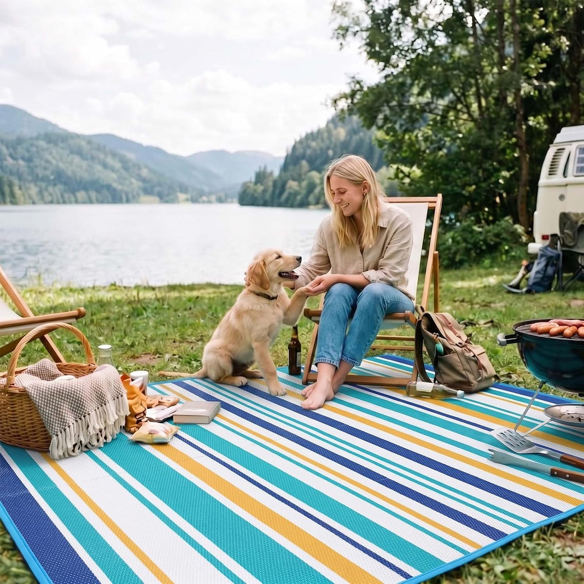 Outdoor Rug 5x8 ft, Waterproof Portable Plastic Straw Mat for Camping