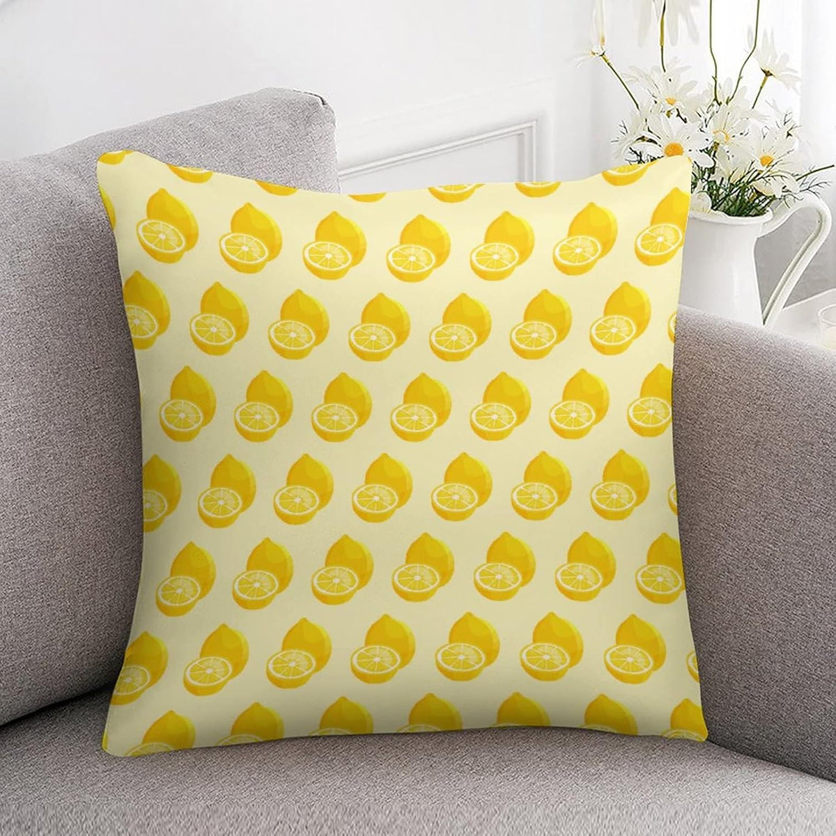 Yellow Sweet Lemon Satin Square Throw Pillow Covers Summer Lemon Throw Pillow Cover Square Hidden Zipper 16"x16" Outdoor Pillow Covers Home Decor Throw Pillows Cover Cooling Pillow case
