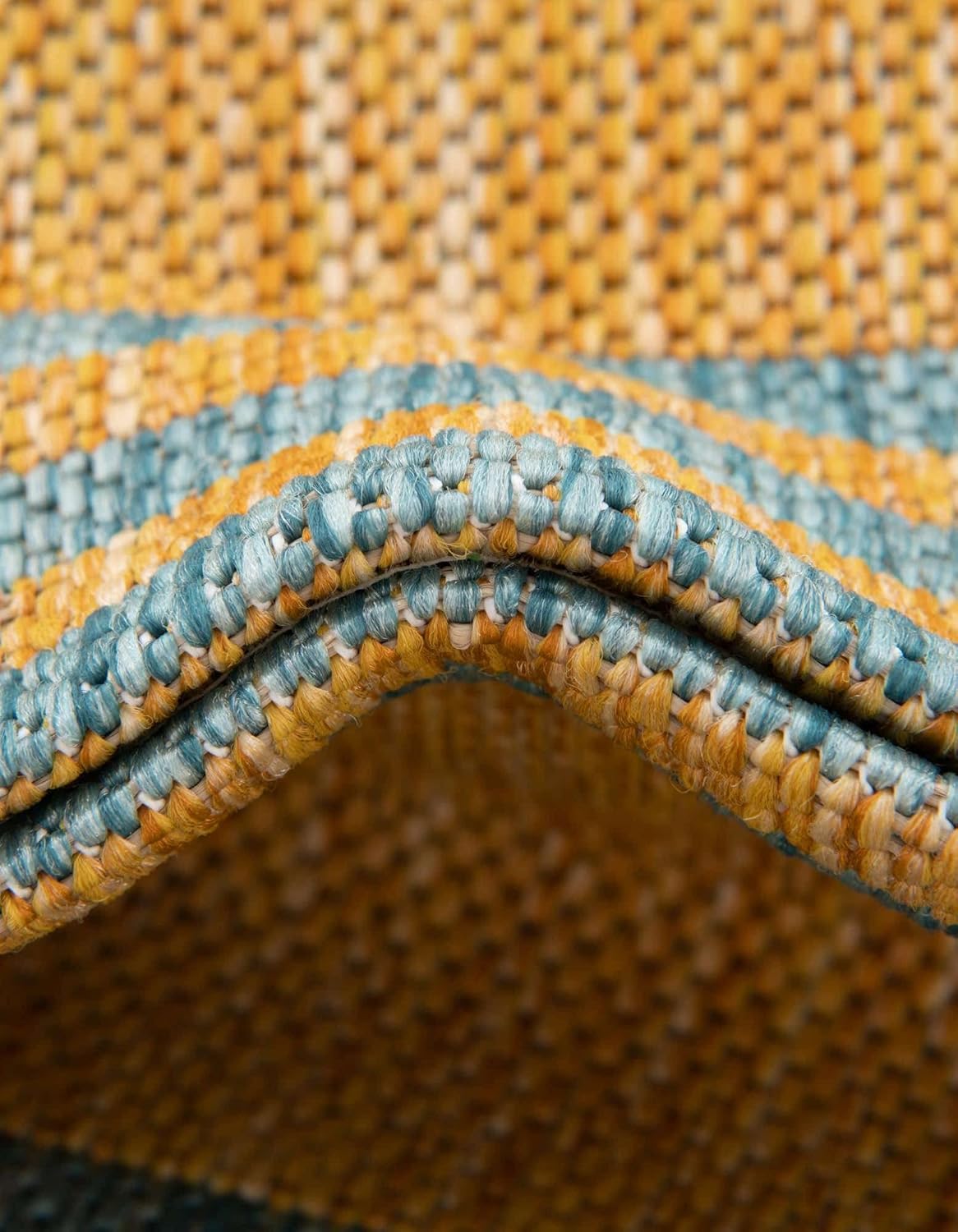 Outdoor Collection Area Rug - Anguilla (4' 1" x 6' 1" Rectangle, Yellow and Aqua/Light Blue)