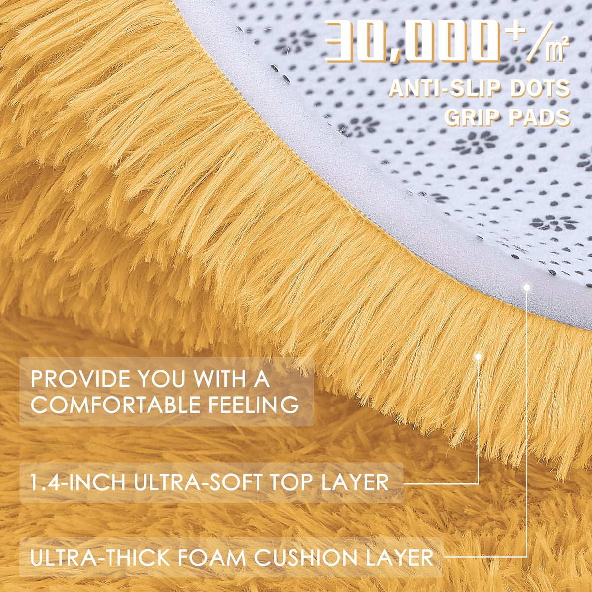 Area Rugs for Living Room Bedroom, Machine Washable 4x5.9 ft Soft Fluffy Shaggy Bedside Rug, Indoor Floor Carpet for Kids Girls and Boys, Dorms, Nursery Rooms, Home Decor, Mustard Yellow