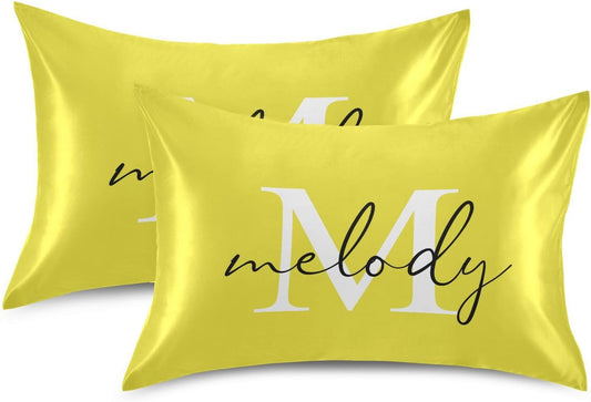 Custom Lemon Yellow Satin Pillowcase for Hair and Skin Body Personalized Bed Pillow Standard Size 20"X26" Customized Plush Pillow Case with Envelope Closure for Pillow