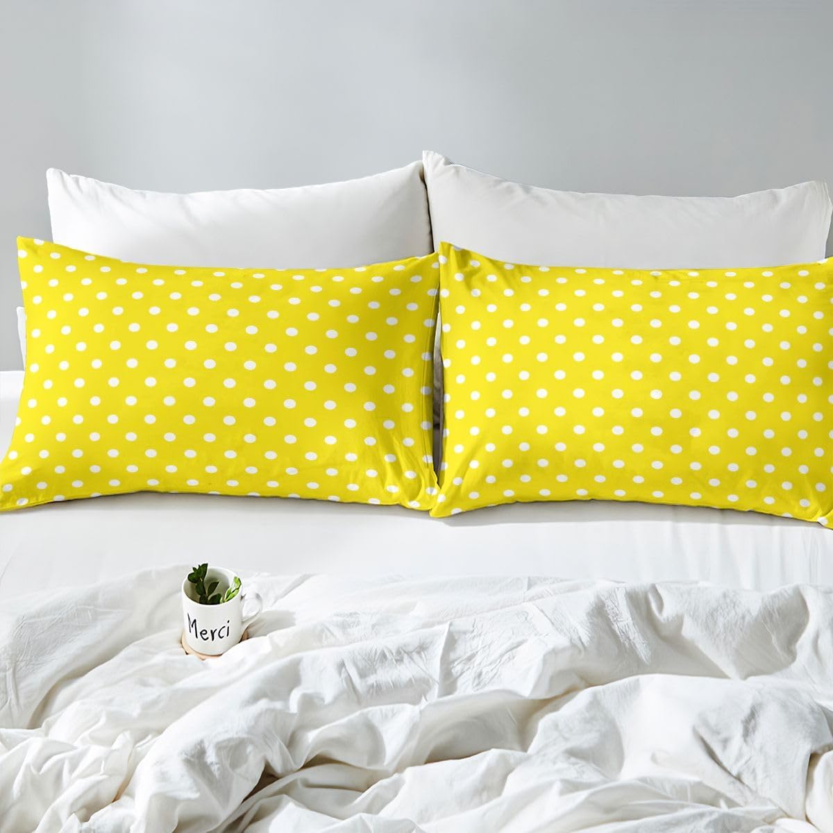 Yellow White Polka Dot Bed Sheets Set King Size Retro Cute Polka Dot Bed Set Geometric Deep Pocket Fitted Sheet Luxury Breathable Soft Lightweight Microfiber