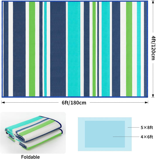Outdoor Patio Plastic Rug Waterproof - Outdoor Rugs for Camper Outside, Rv, Porch Deck Rug Clearance, Area Carpet for Outside, Balcony, Patio Decor, Blue & Green, 4x6 ft
