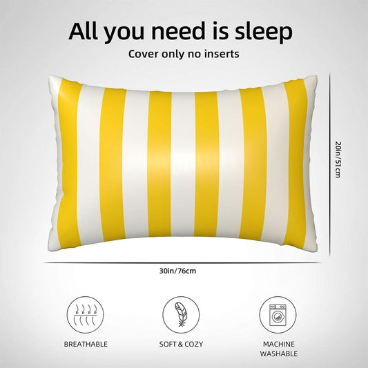 Silk Pillow Cases Set of 2, 20x30 Inches Queen Pillowcase for Hair and Skin, Soft Satin Bed Pillow Protector Covers with Hidden Zipper, Lemon Yellow Stripes Pillow Cover for Sleeping Gift