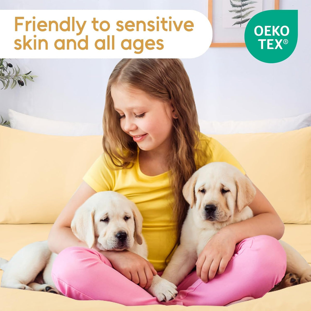 Full Sheet Set 4 Pieces, Ultra Soft & Breathable Microbifer Sheets, 1600 Thread Count Hotel Luxury Oeko-Tex Bedding, 14-16 Inch Deep Pocket Durable Wrinkle Free Bedsheets, Pale Yellow