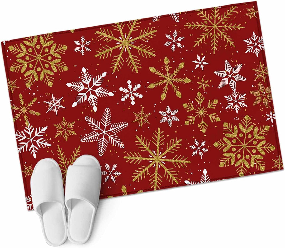 Winter Yellow Snowflake 2x3 Area Rugs for Living Room, Christmas White Snowflake Red Non Slip Floor Mat Washable Low-Profile Indoor Carpet for Bedroom, Dining Room, Bathroom