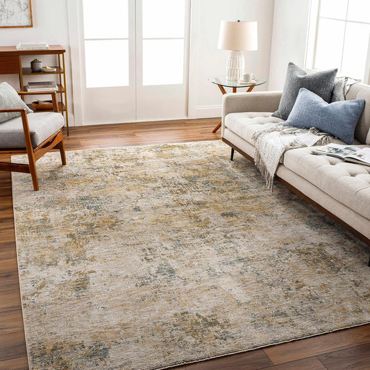 Turing Living Room, Bedroom Area Rug - Abstract Distressed Faded Overdyed - Contemporary Modern Transitional Boho - Tan, Light Sage, Sage, Beige, Yellow - 5' x 7'5"