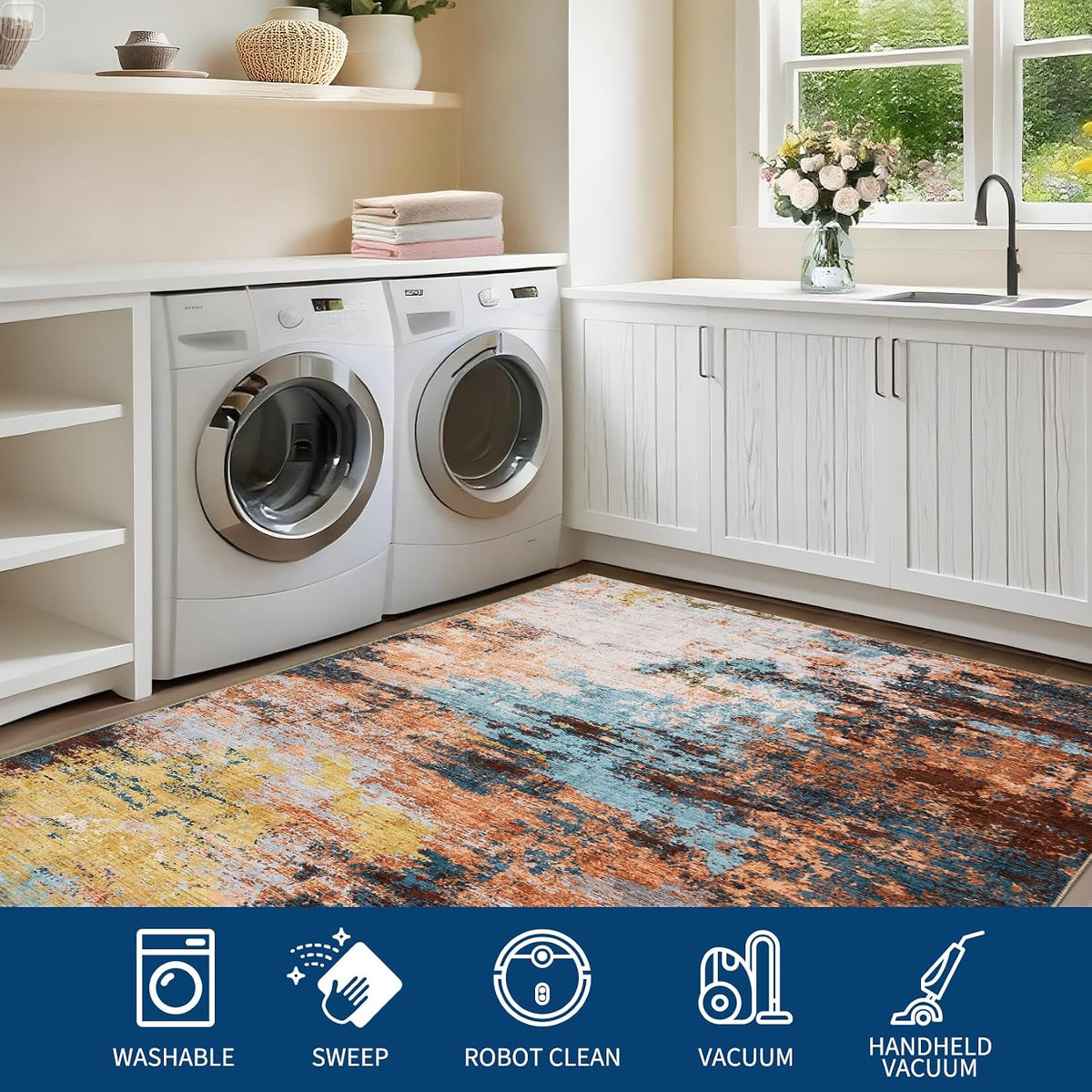 Abstract Area Rugs 5x7 Ultra-Soft Modern Indoor Carpet Yellow