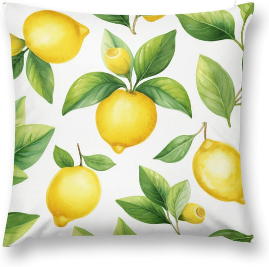 Pillow Protectors with Zipper Standard Size Watercolor Lemon with Green Leaves Pattern Pillowcase Yellow Green Lemon Outdoor Sofa Cushion Cover Modern Decor for Sofa Couch 24 "x24
