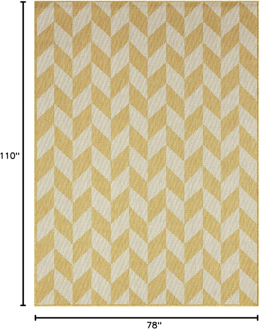 New York Patio Country Calla Contemporary Herringbone Indoor/Outdoor Area Rug, Yellow/Cream, 6'6"x9'2"