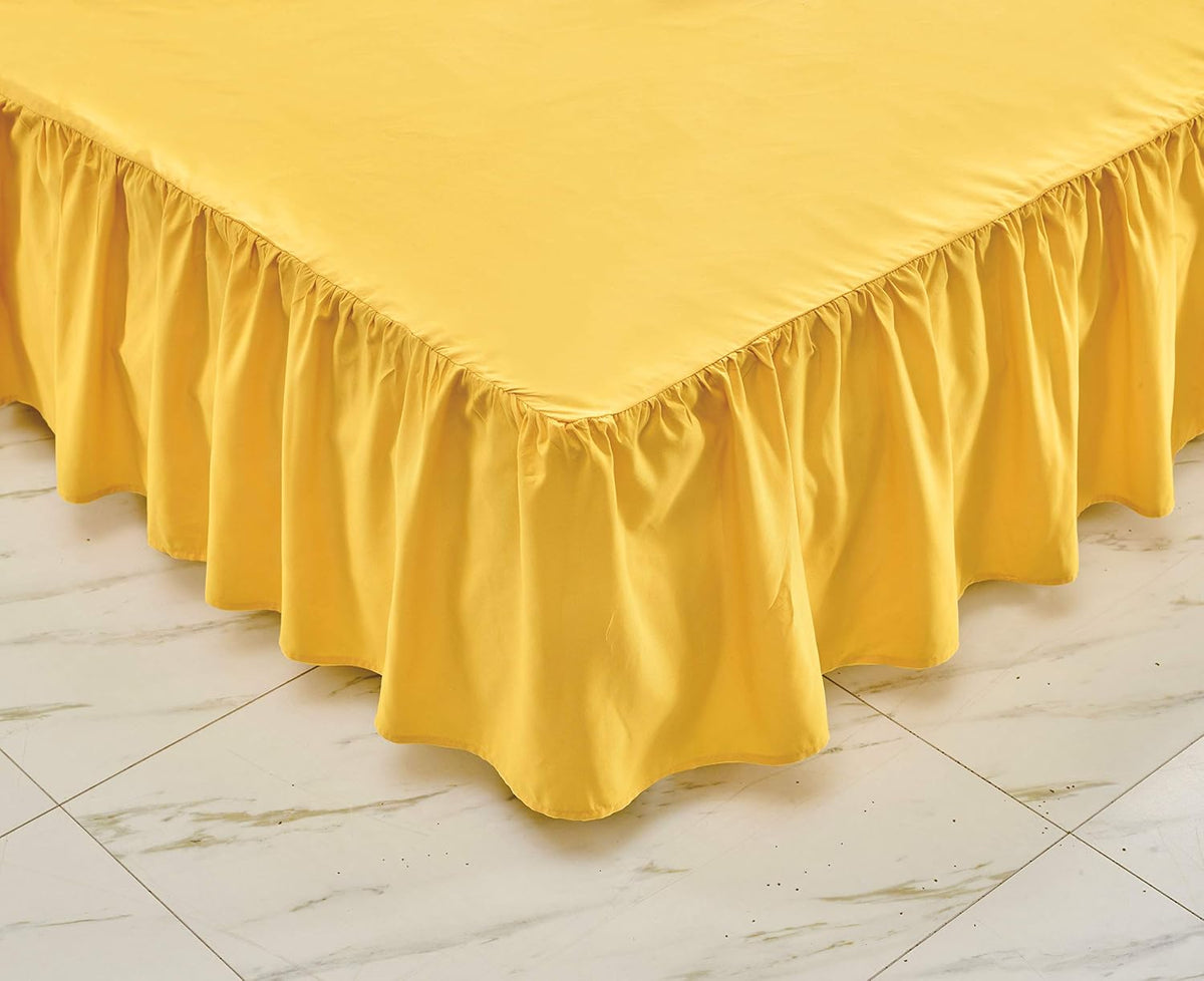 Sheets & Beyond Wrap Around Solid Microfiber Luxury Hotel Quality Fabric Bedroom Gathered Ruffled Bedding Bed Skirt 14 Inch Drop (King, Yellow)