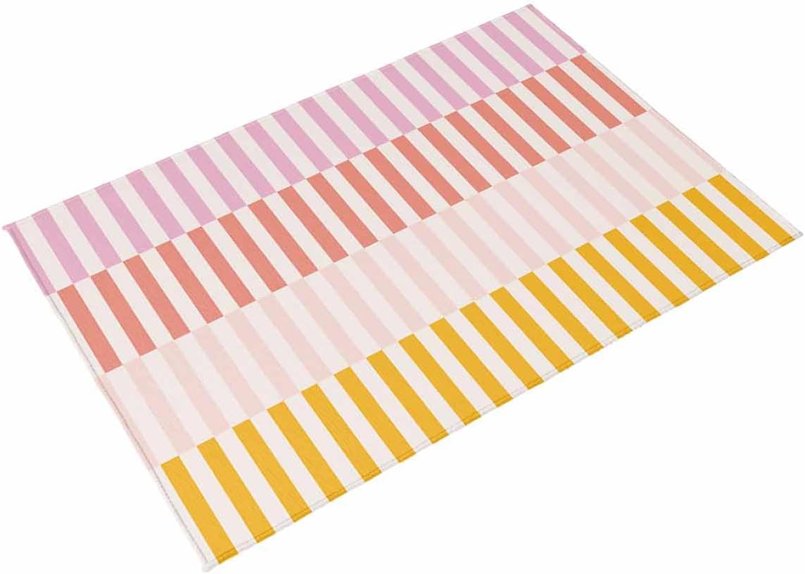 Outdoor Rug, Pink Rose Yellow Peach Stripes Absorbant Non-Slip Area Rugs Mat Carpet for Patio Balcony Porch Backyard Deck Rv Camping 4x6 ft Abstract Pinstripes
