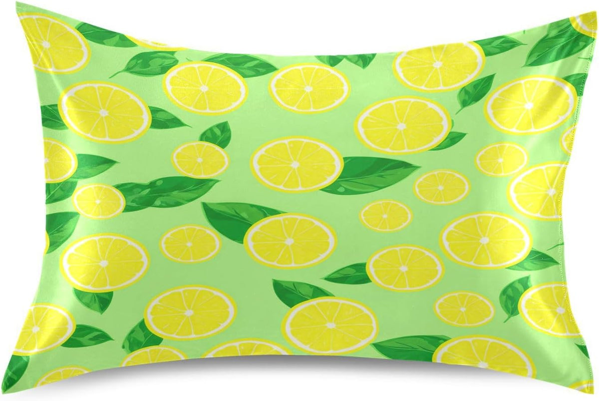 Yellow Lemon Satin Pillowcase for Hair and Skin 1PCS,Silky Soft Pillow Case with Envelope Closure Pillow Cover,Standard Size 20×26In