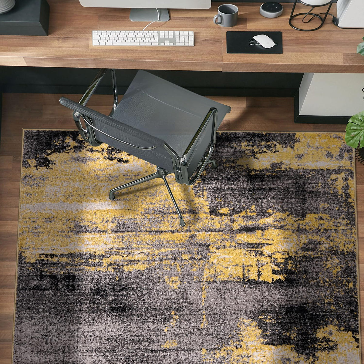 Modern Abstract Soft Living Room Area Rug Yellow 7'10" x 10'