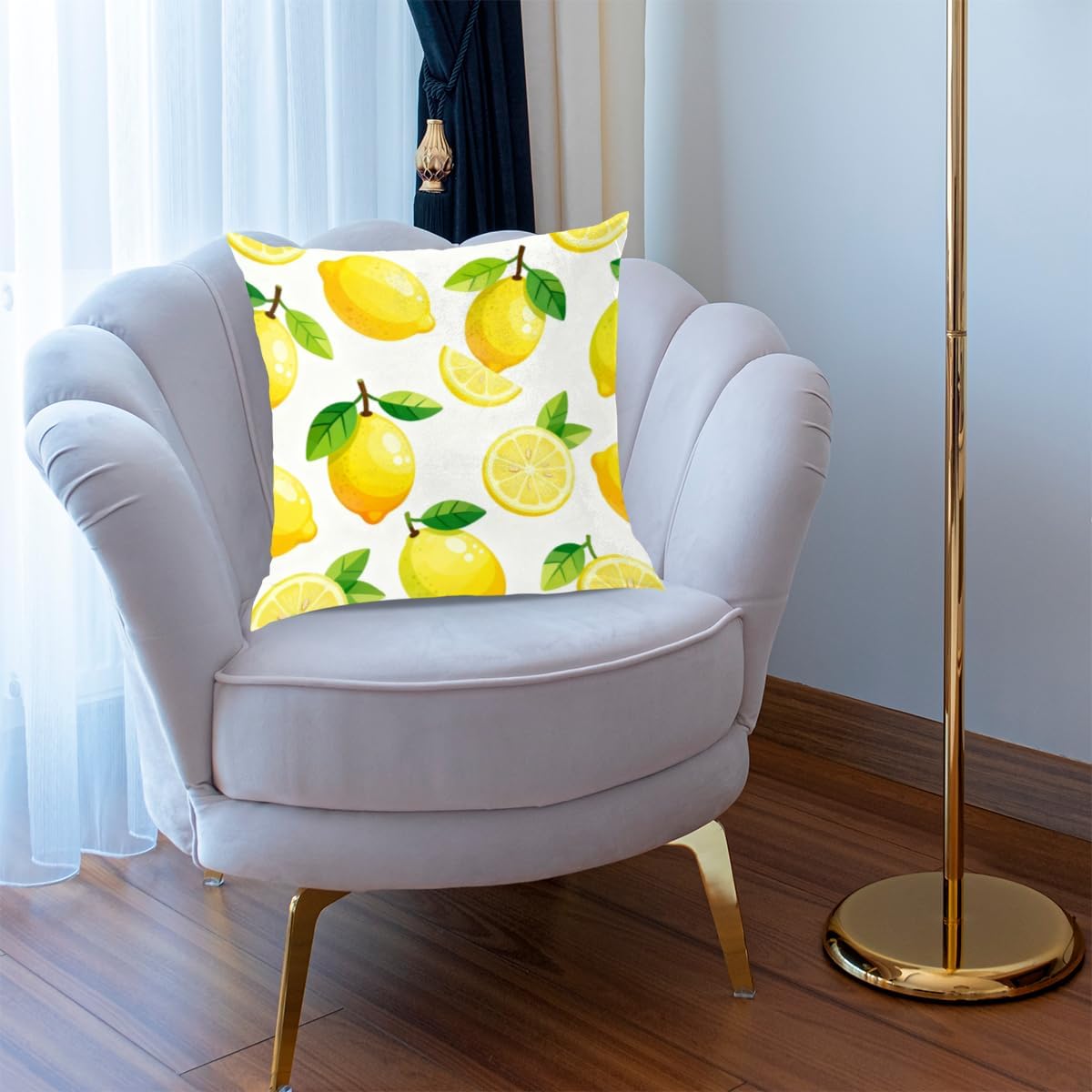 Fruit Lemon Yellow Pillow Covers 16x16 Inch Decorative Square Pillow Cases Soft Standard Modern Throw Pillow Covers for Home Sofa Living Room Bedroom Decor