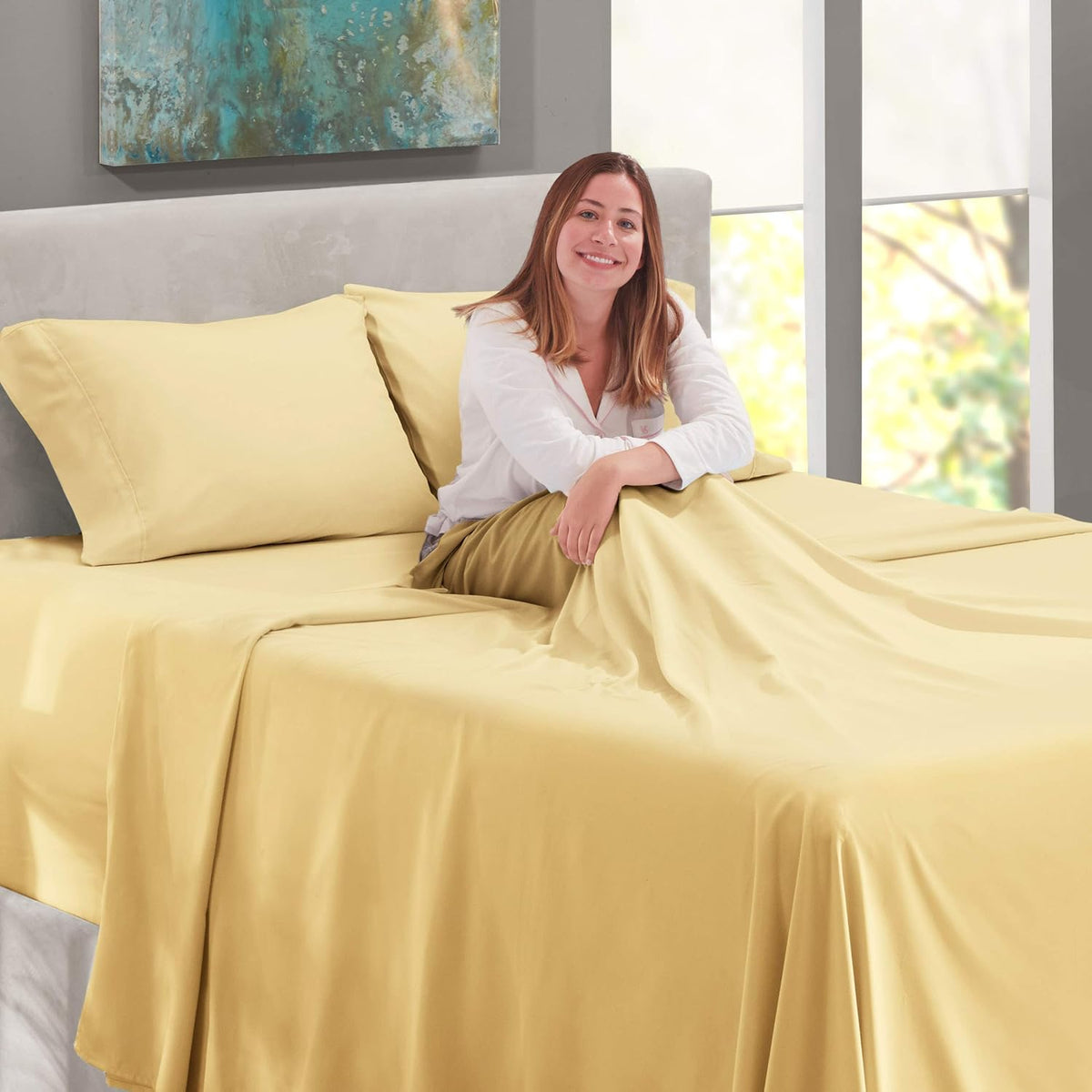 Twin XL Size Sheet Set, 4 Piece Extra Deep Pocket (18-24 inches), Microfiber, Hotel Luxury, Soft, Breathable, Wrinkle-Free, Easy to Care, Vanilla Yellow