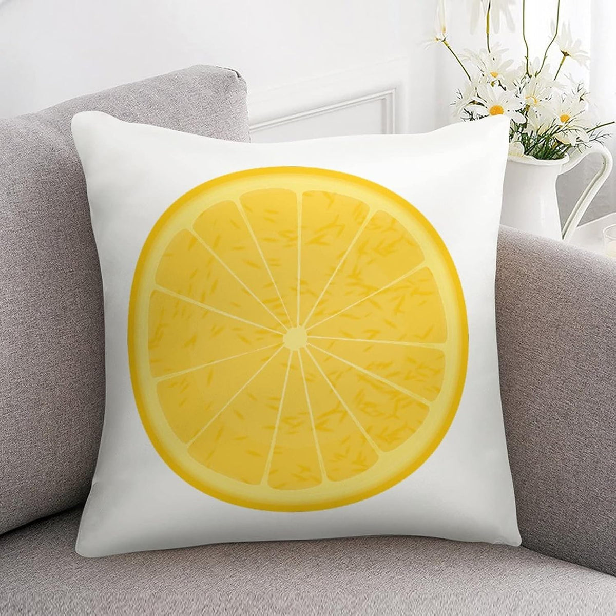 Big Pillows for Bed 16"x16" Lemon Slices Satin Cushion Covers Lemon Fruit Yellow Summer Throw Pillow Cover Square Zippered Pillowcase for Couch Sofa Bedroom Car Living Room