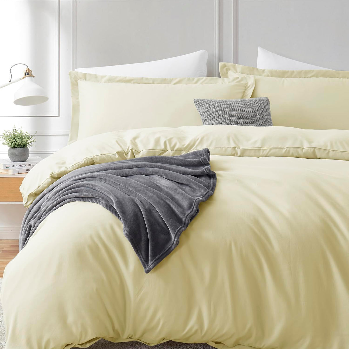 Vanilla Yellow Duvet Cover Queen Size 3 Piece Set | Soft Double Brushed Bedding Set, Button Closure, 1 Duvet Cover 90x90 Inches, 2 Pillow Shams