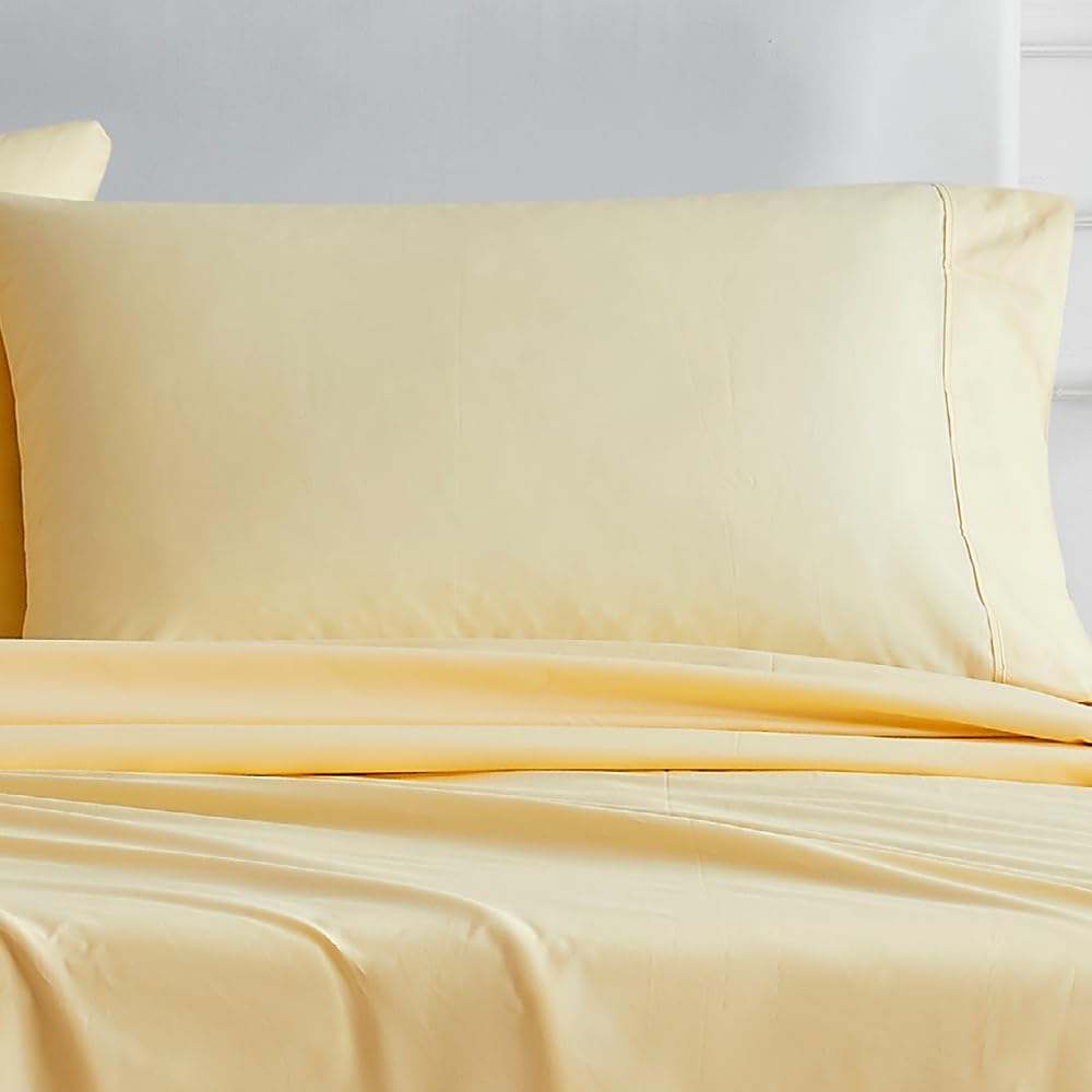 100% Cotton King Size Pillow Cases Set of 2, Lt Yellow, 400 Thread Count Pillow Covers, Percale Weave, Cooling, Crisp & Breathable Pillowcases for Home & Hotel Pillows, 40"x20"
