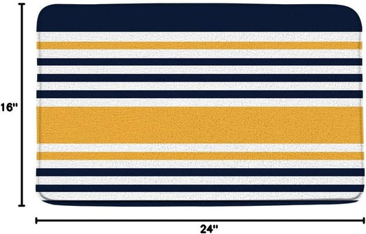 Navy Blue Yellow Bath Mat Abstract Geometric Stripe Modern Contemporary Simple Fashion Boho Mid Century Bathroom Rugs Toilet Bedroom Kitchen Indoor Floor Decor 16x24 Inch