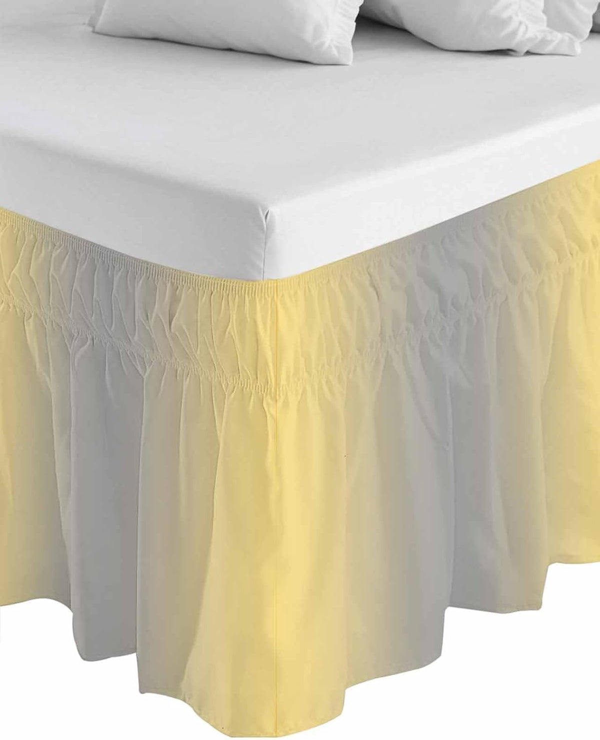 Ruffle Wrap Around Bed Skirts for Queen Beds 16" Drop Ombre Abstract Gradient Lemon Yellow and Gray Adjustable Elastic Ruffled Bed Skirt Pleated Luxury Dust Ruffles