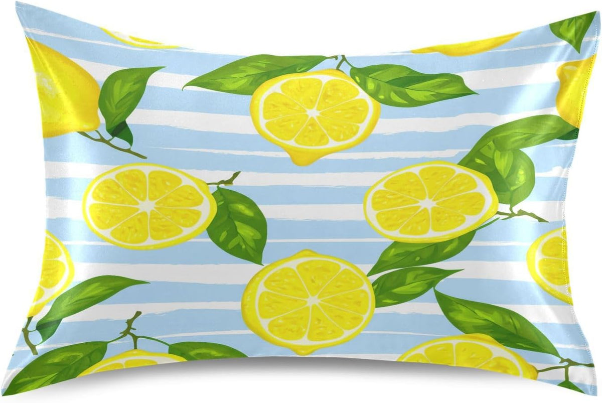 Yellow Lemons Satin Pillowcase for Hair and Skin 1PCS,Silky Soft Pillow Case with Envelope Closure Pillow Cover,Standard Size 20×26In