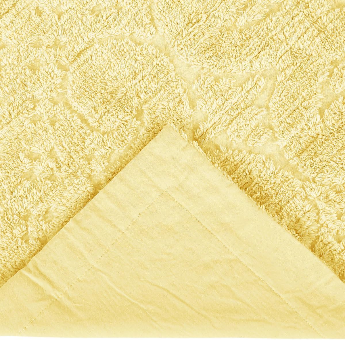 100% Cotton Tufted Chenille Bedspread Pillow Sham Medallion Pattern Soft Plush Cozy Feel | Standard Shams Size All Seasons Lemon Yellow Color Aesthetic Bedding Washable Western Farmhouse Look