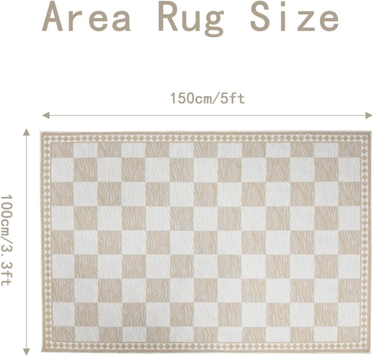 Checkered Rug 3.3x5Ft Zebra Stripe Hallway Entryway Entrance Carpet