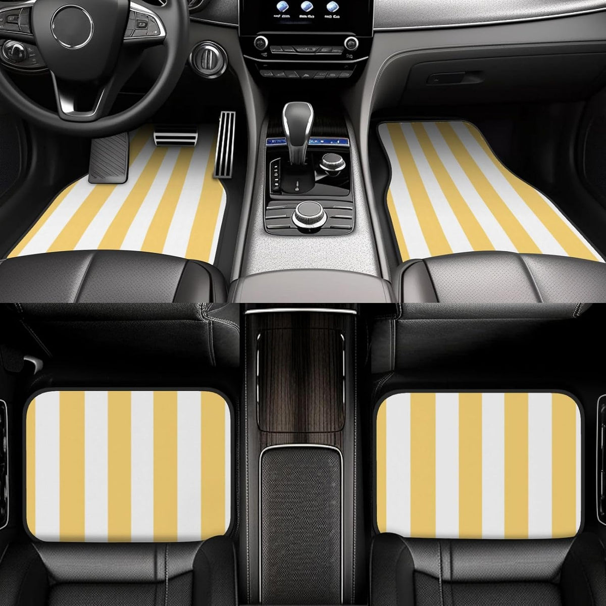 Pastel Color Vertical Yellow White Stripes Car Floor Mats,4 Piece, Car Rug Durable Anti-Slip Waterproof Trim to Fit Liner Universal Fit Auto,Sedan,SUV,Truck
