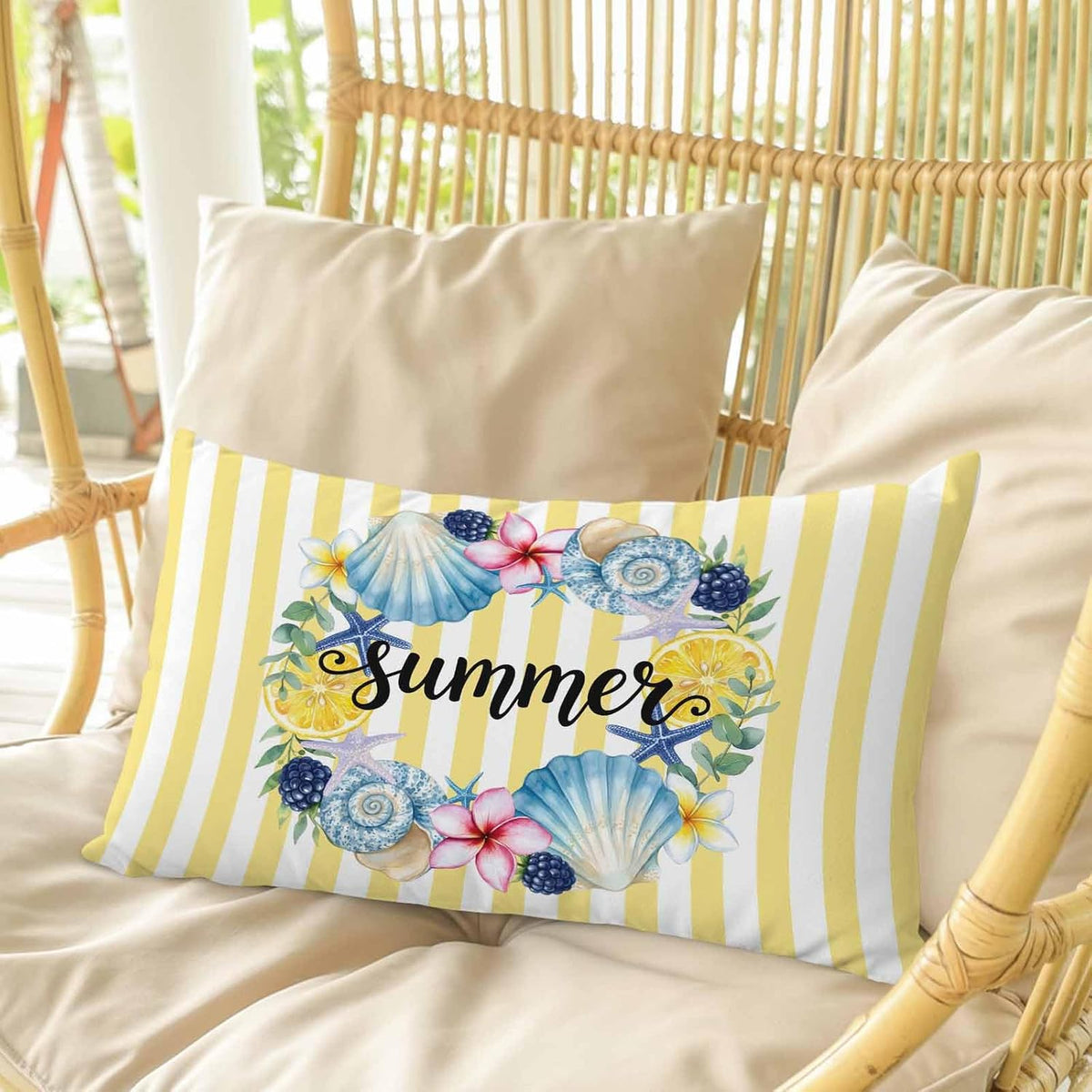 Summer Pillow Covers Lemons Starfish Flower Stripes Yellow 20x26 Inch - Standard Soft Brushed Microfiber Pillowcases with Hidden Zipper Closure Bed Pillow Shams for Bedroom Sofa Car