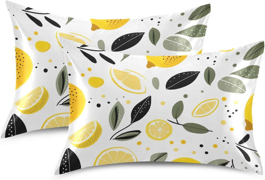 Yellow Lemons Satin Pillowcase for Hair and Skin Body Bedding Pillow Case Standard Size 20"X26" Decorative Pillows Cases with Envelope Closure for Pillow
