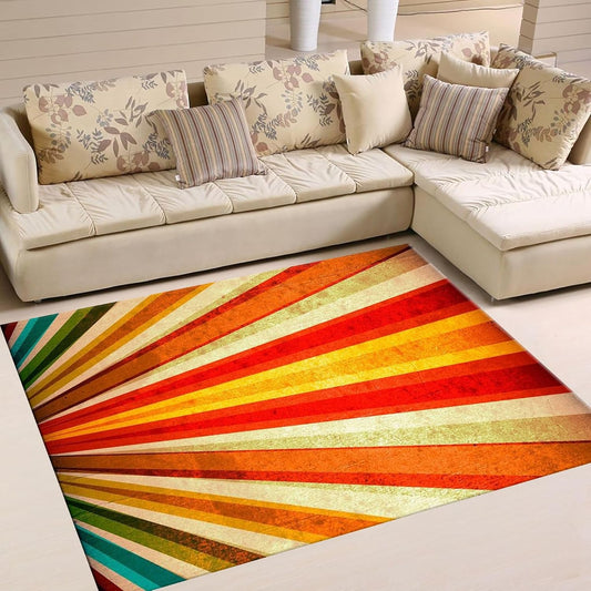 Vintage Rainbow Area Rug, 5x6ft, Bohemian Fashion Aesthetic Colorful Stripes Non-Slip Washable Rug for Living Room, Yellow Orange Red Cyan Indoor Soft Carpet for Bedroom Dining Room