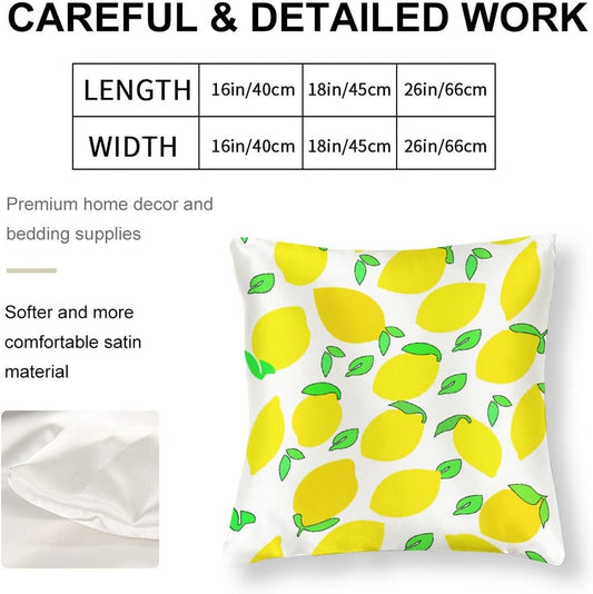 Decor Pillows 16"x16" Lemon Yellow Satin Square Throw Pillow Covers Spring Summer Decorative Throw Pillow Covers Hidden Zipper Decorative Couch Pillow Cover for Sofa Summer Pillow Covers