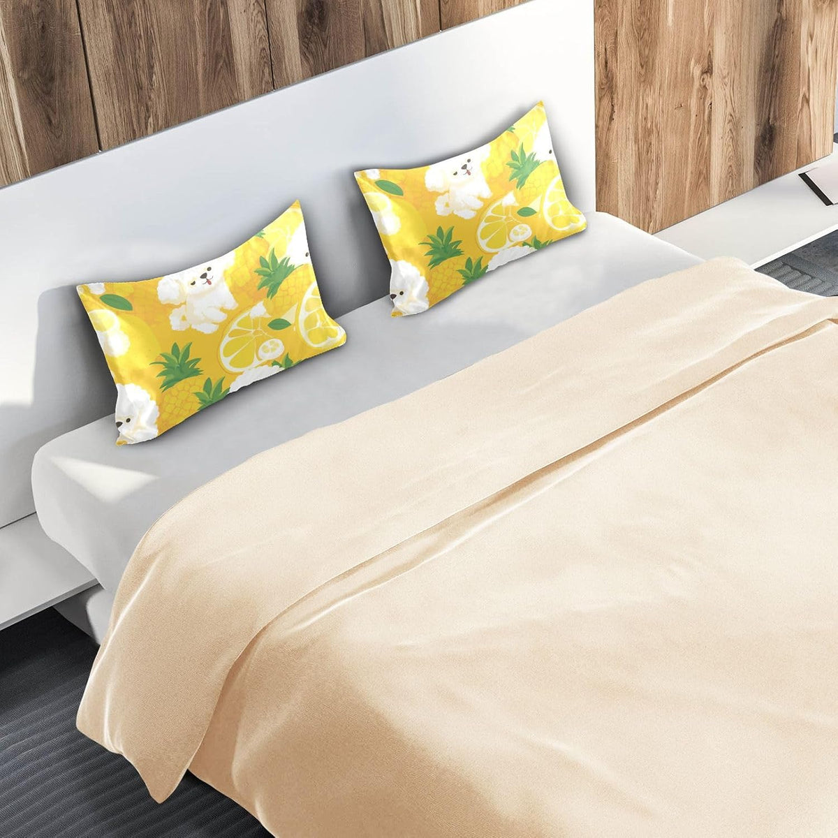 Satin Pillowcase 1 Pack Pillow Case with Envelope Closure Standard Size Pillow Cover 26 x 20 Inch Soft Breathable Poodle and Lemon Yellow