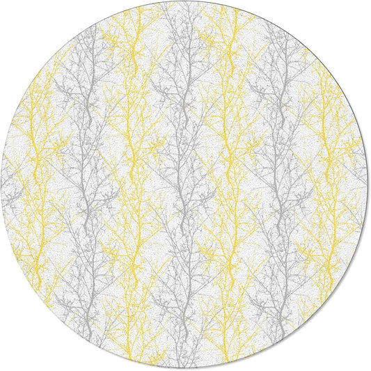 Forest Branch Round Area Rug 4ft,Washable Outdoor Indoor Carpet Runner Rug for Bedroom,Kitchen,Bathroom,Living/Dining/Laundry Room,Office,Area+Rug Large Bath Door Mat Winter Tree Geometric Yellow Grey