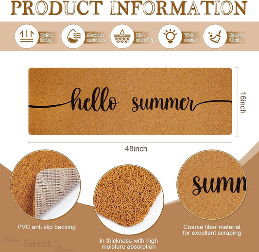 48''x16'' Long Doormat for Entrance Entry,Hello Summer,Yellow